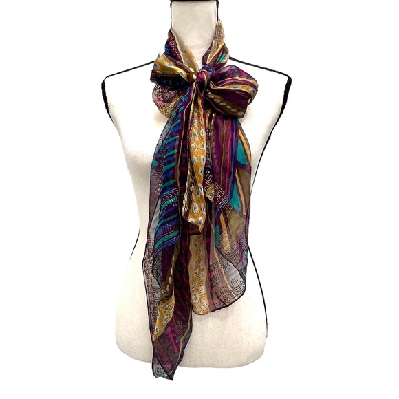 VINTAGE MULTICOLOR INDIAN TRIBAL AZTEC OBLONG SCARF - Picture 1 of 13